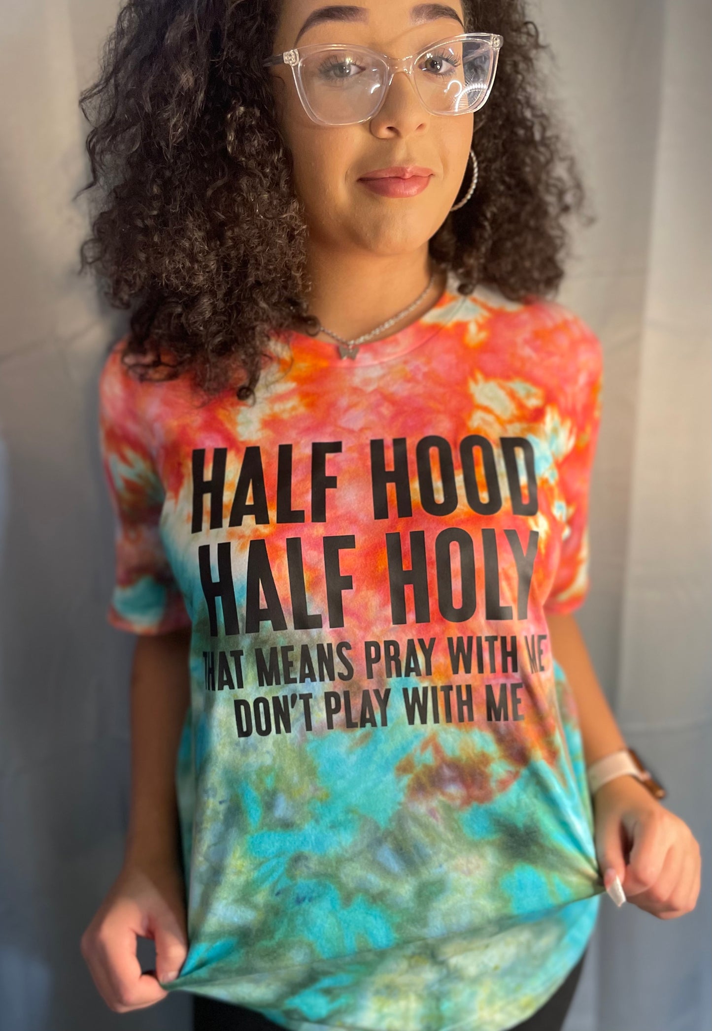 Half Hood Half Holy Coral & Sea glass Tee