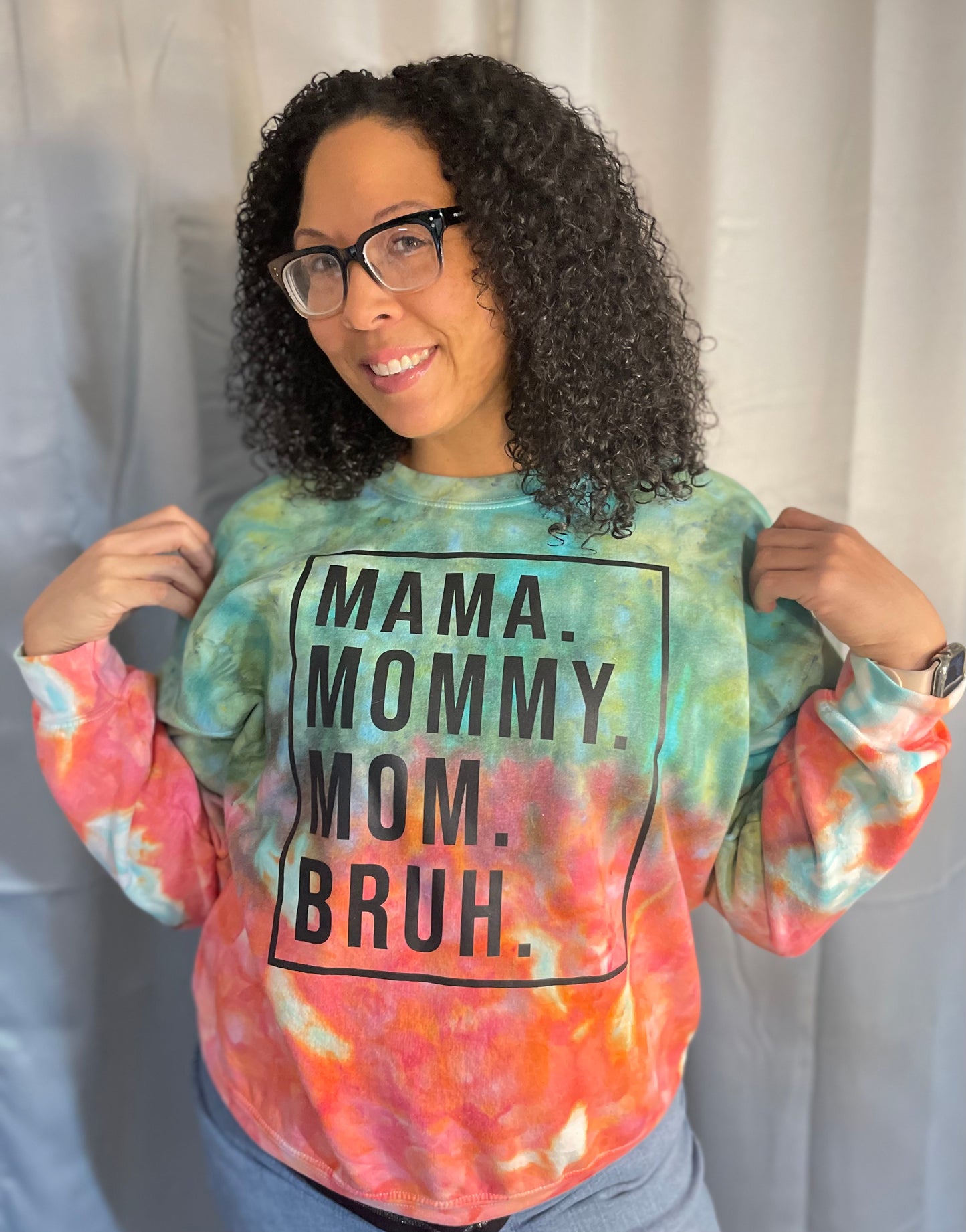 Mama,Mommy,Mom,Bruh Coral & Seaglass crewneck