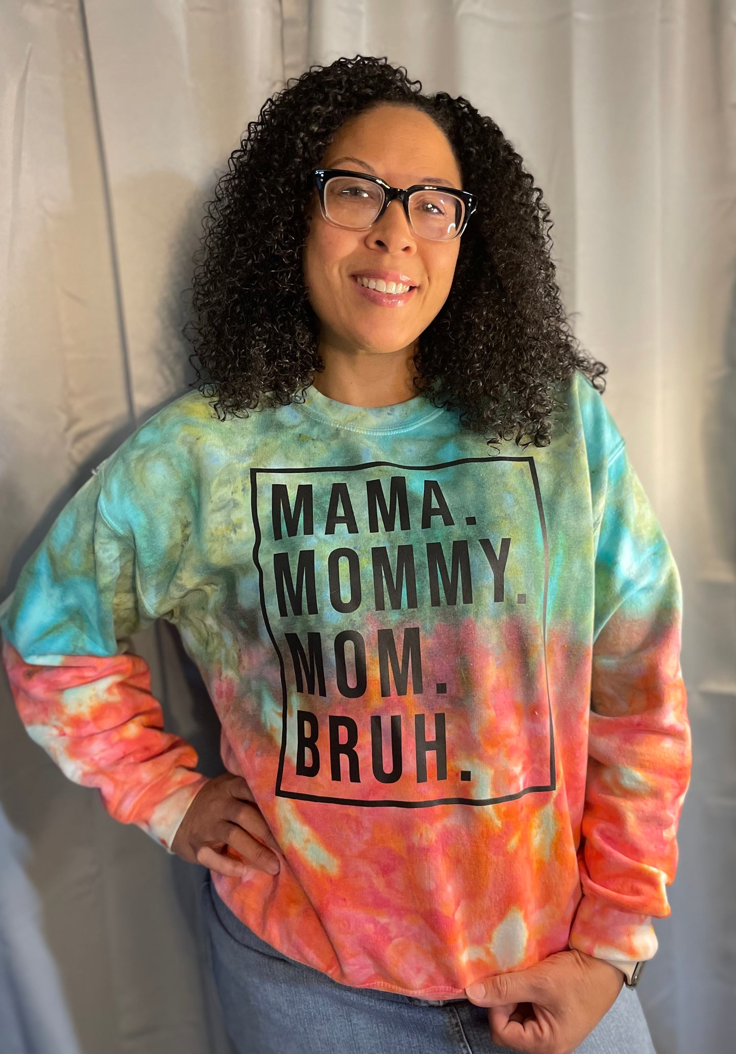 Mama,Mommy,Mom,Bruh Coral & Seaglass crewneck